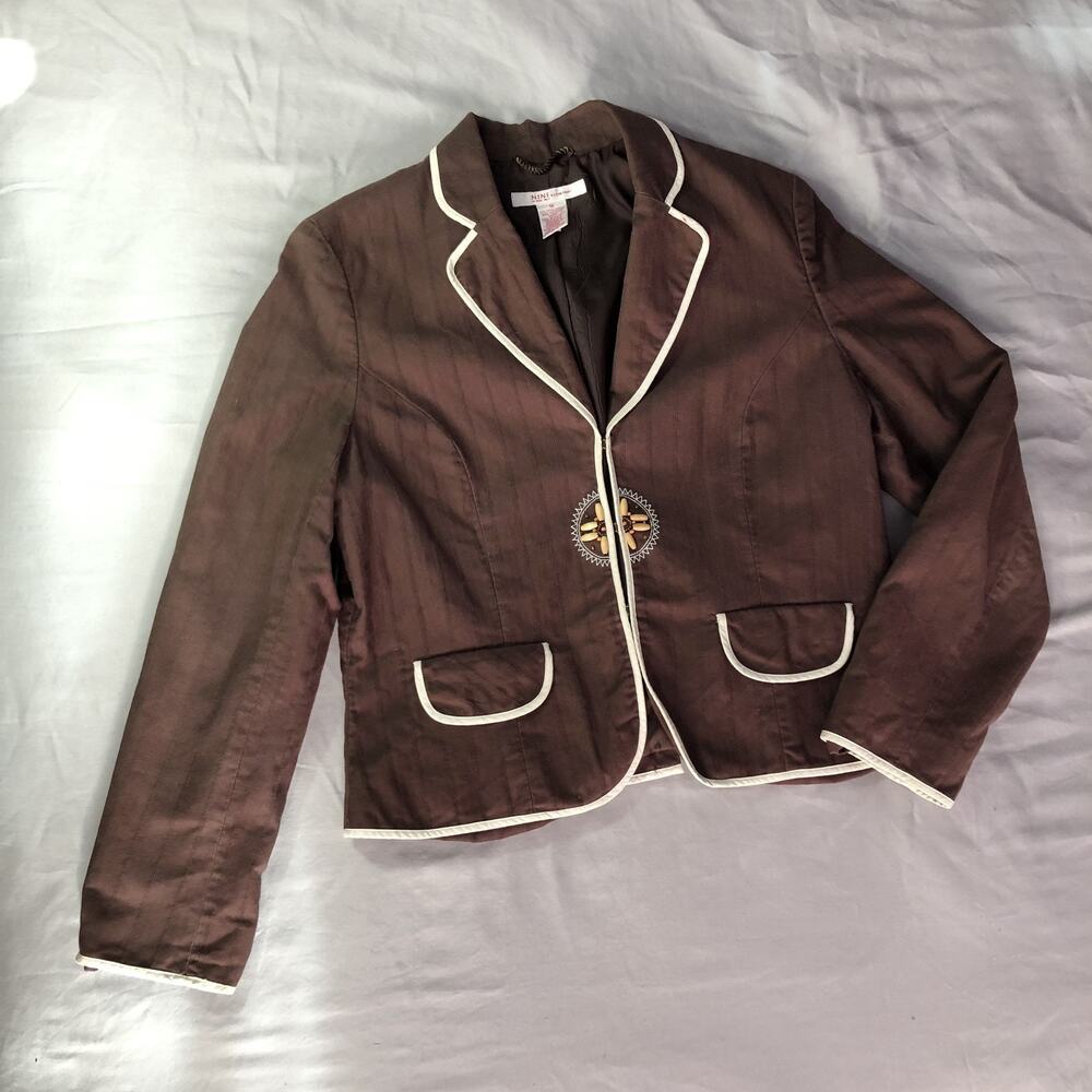 VTG Nine & Company by‎ Nine West Y2K Cotton Blazer Jacket Sz 16 Chocolate Brown